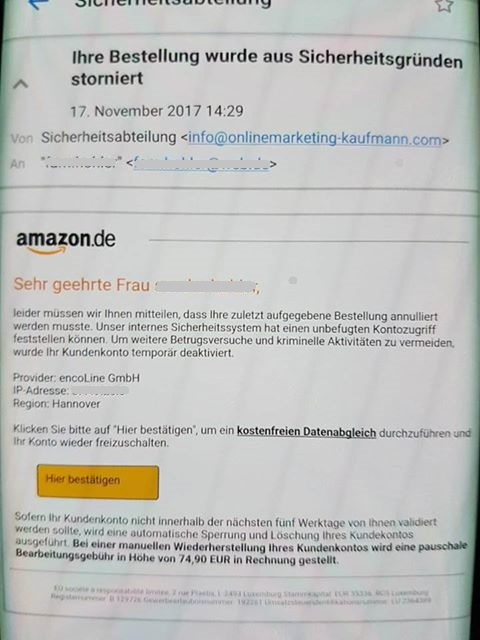 Amazon-Phishing (Screenshot eines Lesers)